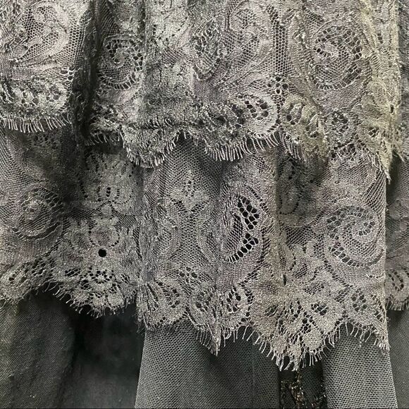 Ralph Lauren Black on Black Embroidered Tulle & Lace Tiered Maxi Ball Skirt - Picture 5 of 16